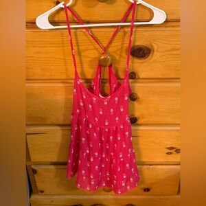Vtg y2k 90s ABERCROMBiE & FiTCH Pink Floral Mesh Babydoll Tank Top S flowy boho